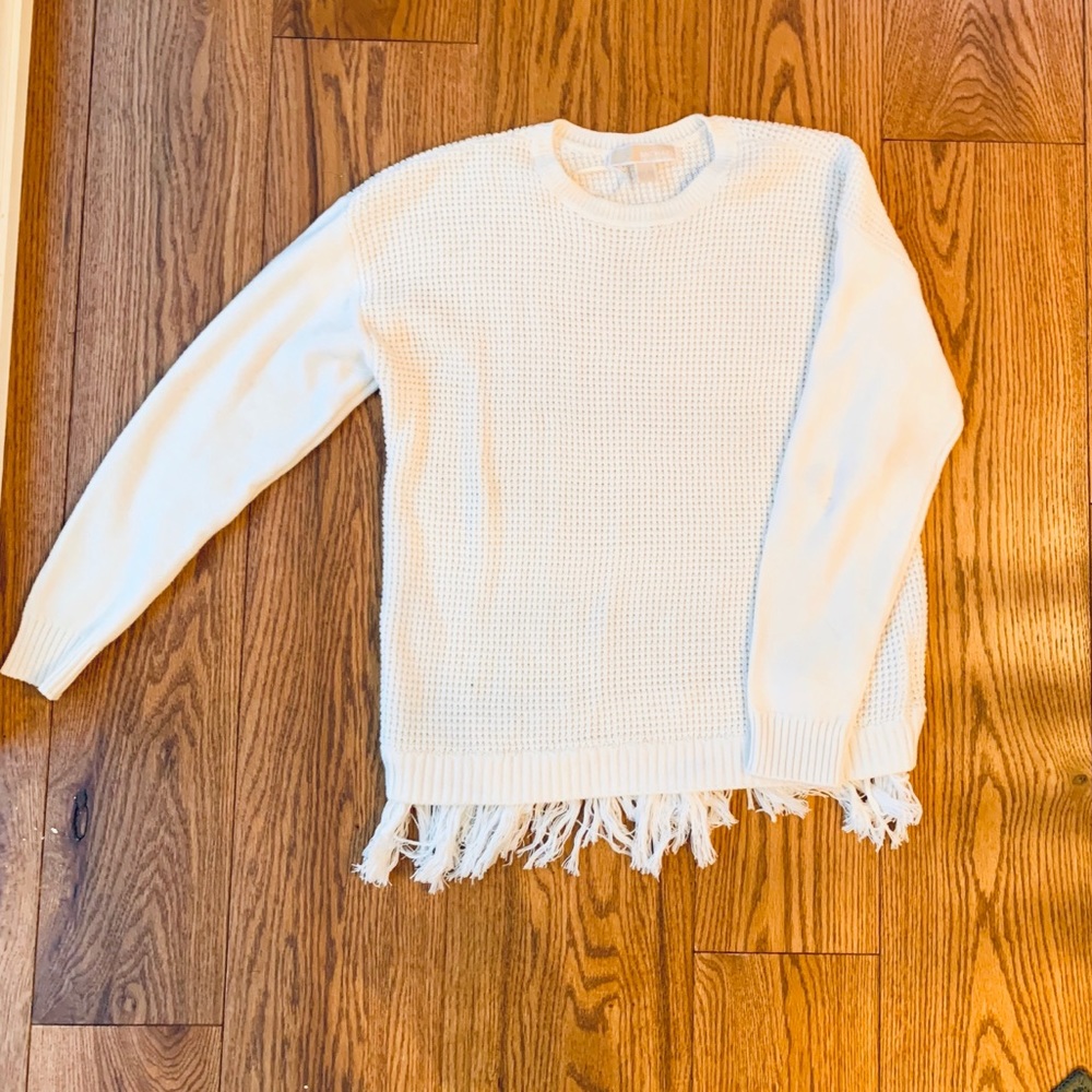 NWOT Micheal Kors cream fringe sweater